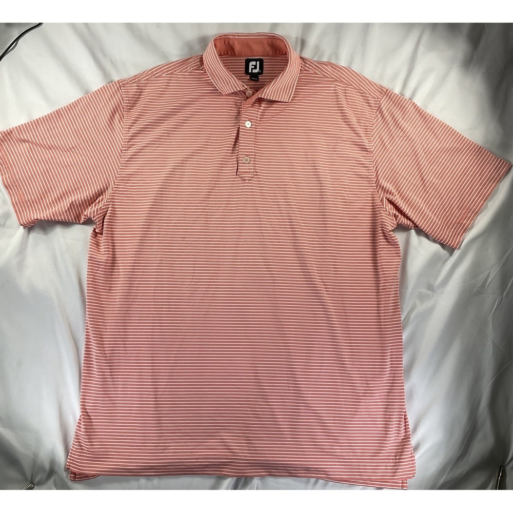 FJ FootJoy Size XL Golf Polo Shirt Mens Performance Orange White Striped 133